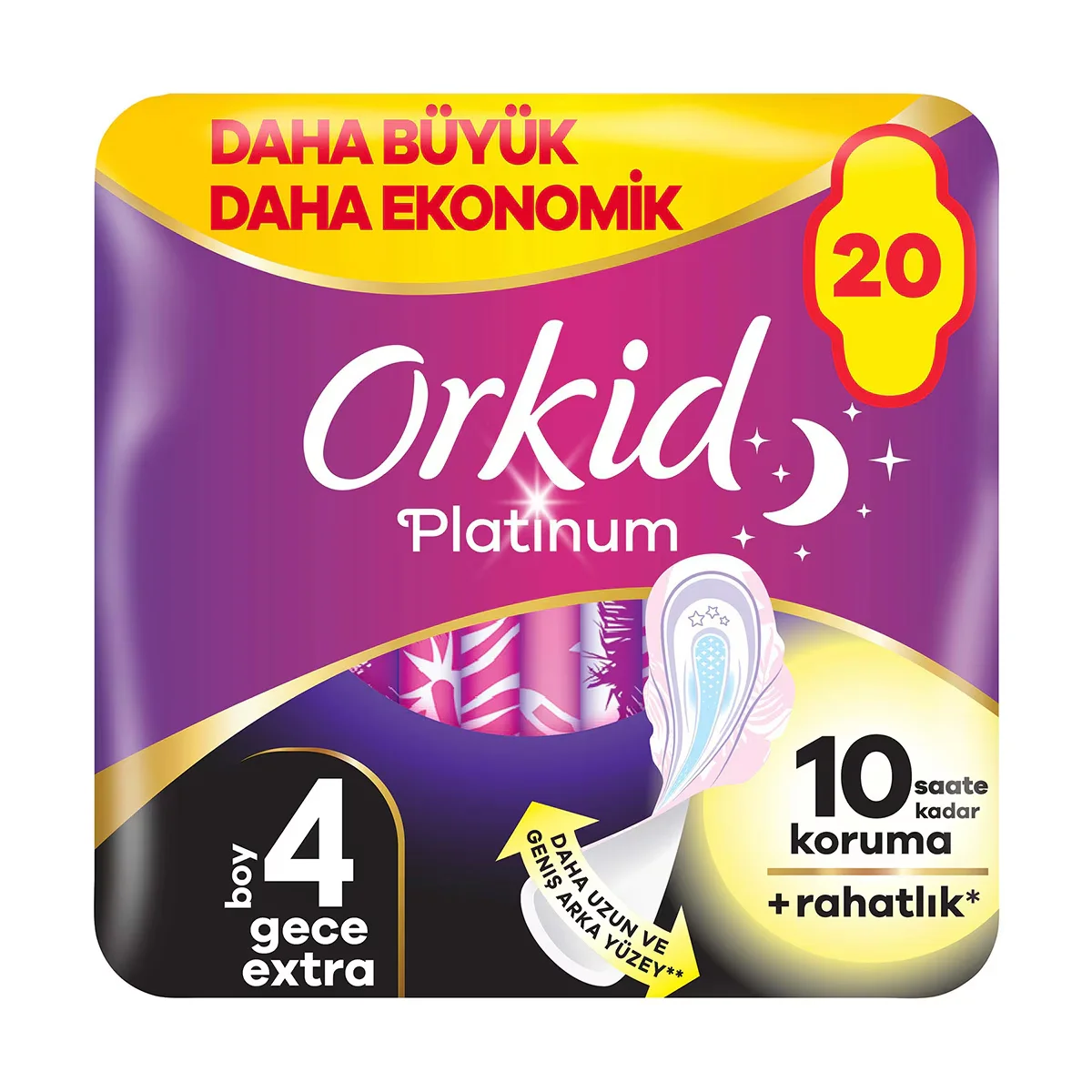 Orkid فوط أوركيد بلاتينيوم نايت إكسترا الصحية (مقاس 4) 20 قطعة