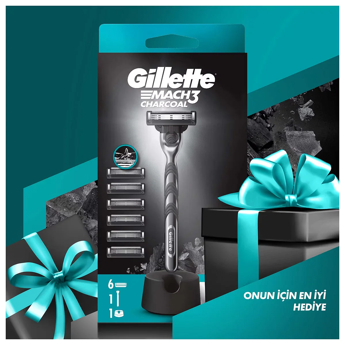 Gillette M3 charcoal Razor + Spare Blade Set