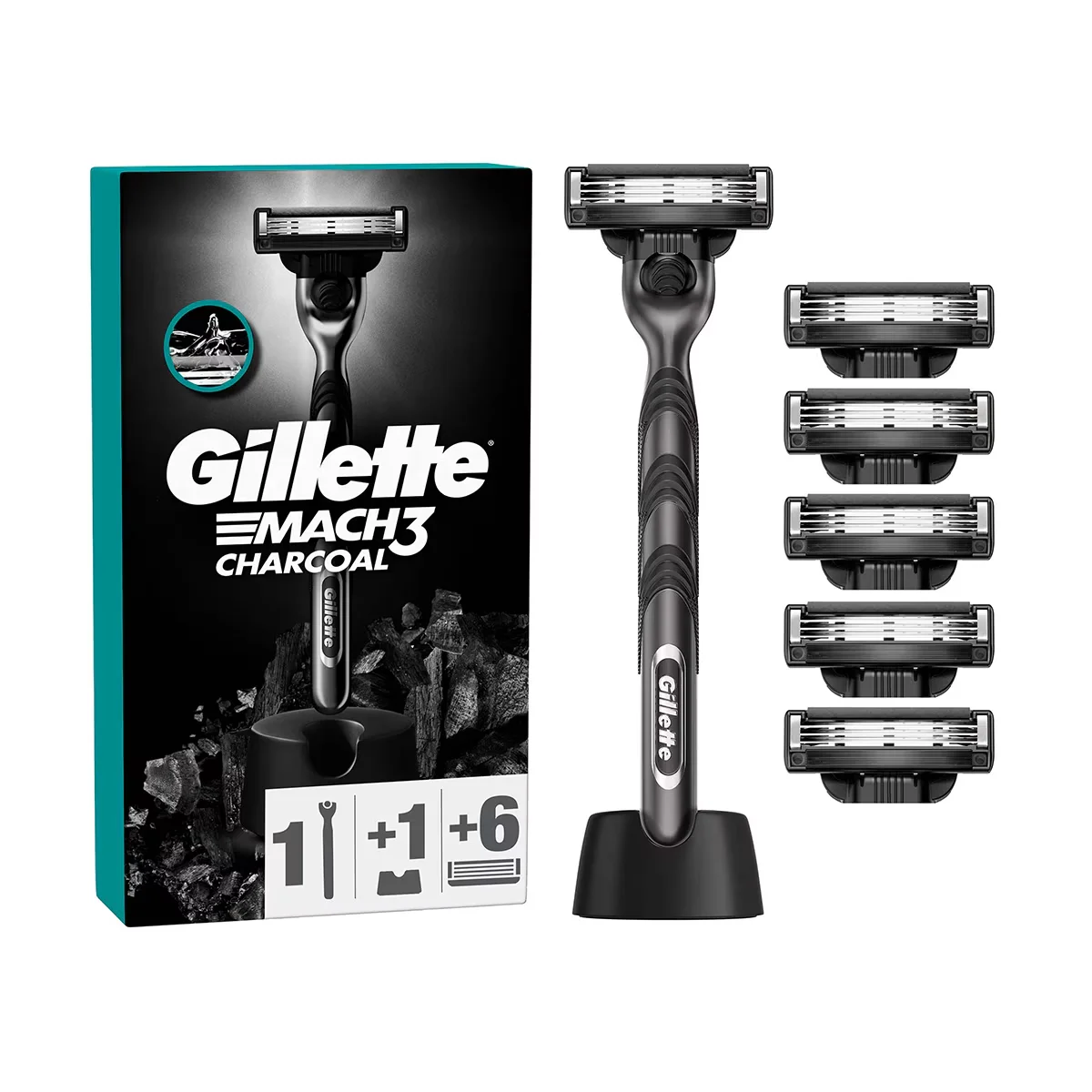 Gillette M3 charcoal Razor + Spare Blade Set