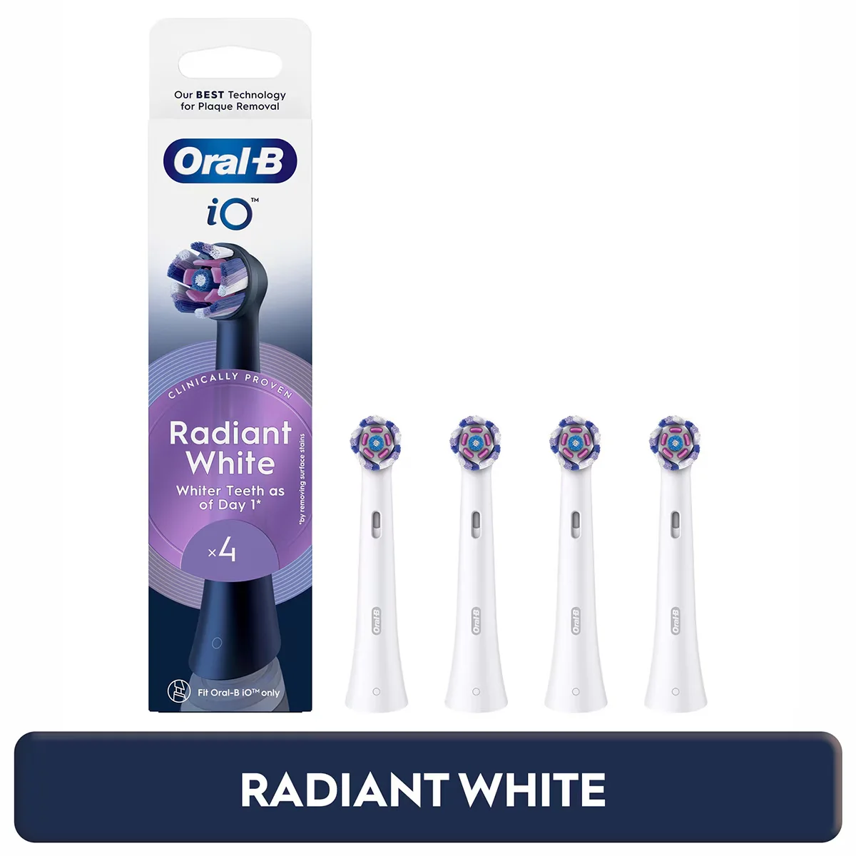 Oral-B رأس بديل لفرشاة الأسنان أورال-بي آي أو راديانت وايت القابلة لإعادة الشحن، أبيض، 4 قطع