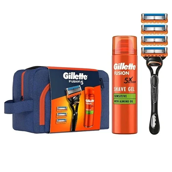 Gillette Fusion 5 Men's Shaver Set with Gel & Travel Bag