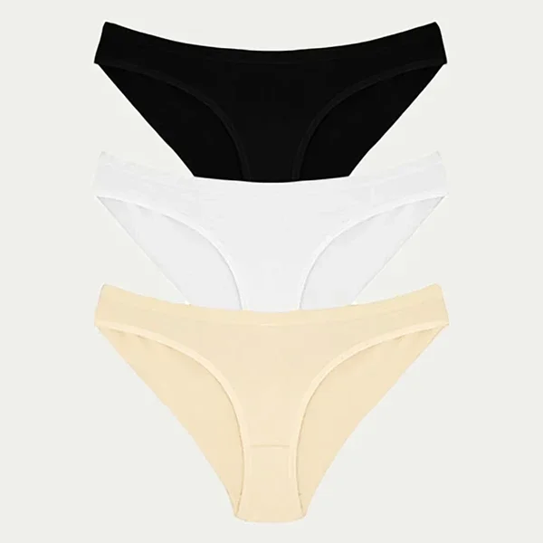 NBB 3-pcs Combed Cotton Panties Black&white&skin S/m