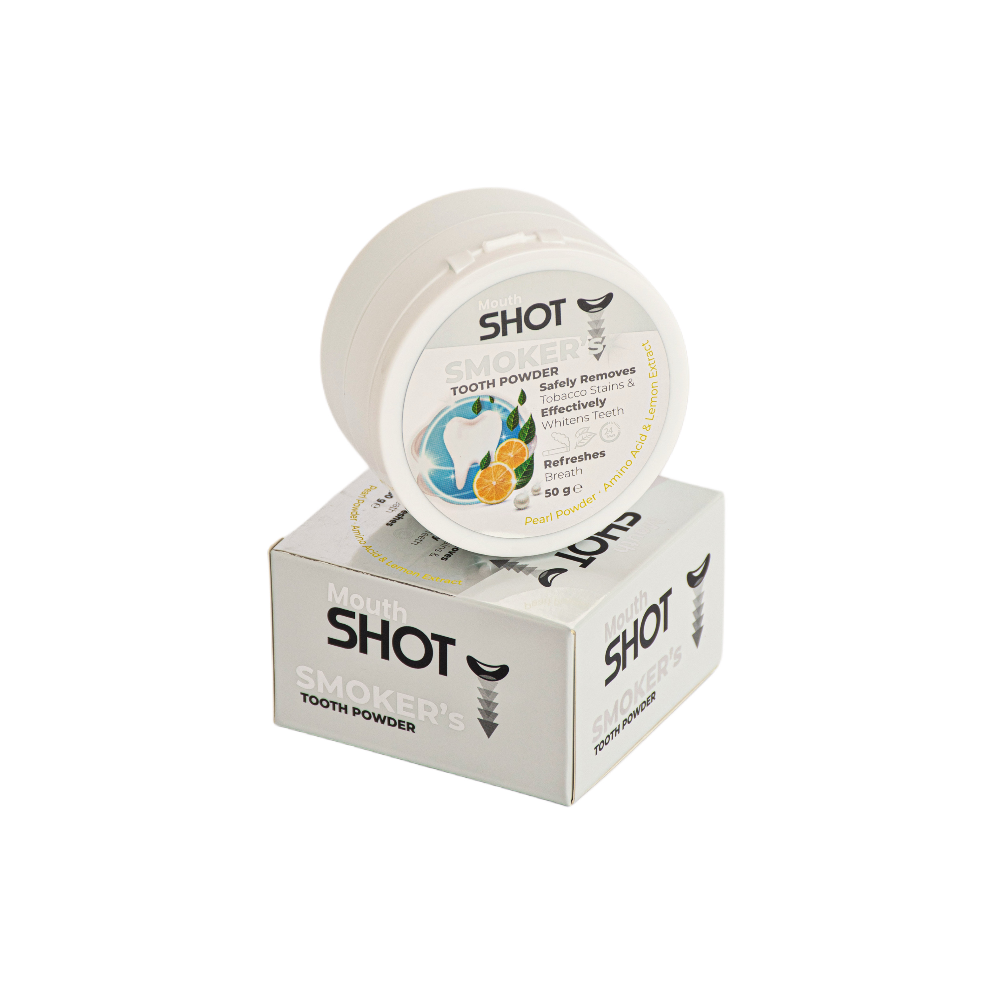 Mouth Shot Teeth Whitening Powder for Smokers with Lemon &amp; Pearl Extract from Mouth Shot – 50g