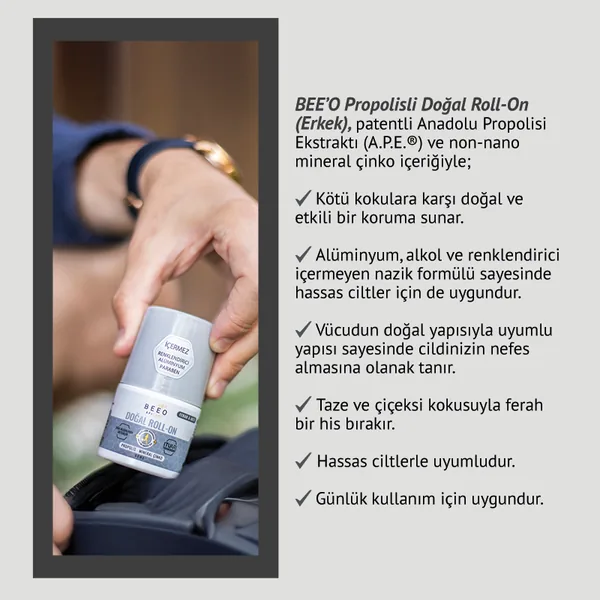 BEEO Anti-Sweat Odor Propolis Natural Organic Men's Roll-on