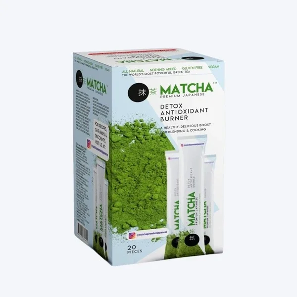 Matcha Premium Japanese شاي ماتشا الياباني الفاخر للتخلص من السموم ومضادات الأكسدة وحرق الدهون بنكهة الفراولة، 20 كيسًا × 8 جم