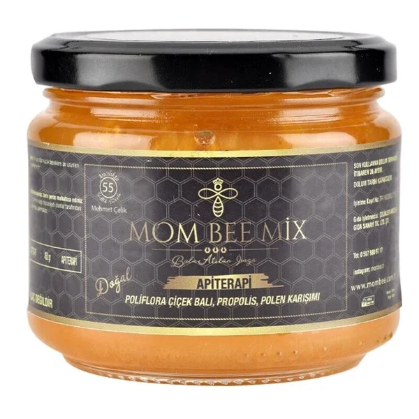 خلطة عسل وحبوب لقاح وبروبوليس 450 غ من موم بي Mom Bee