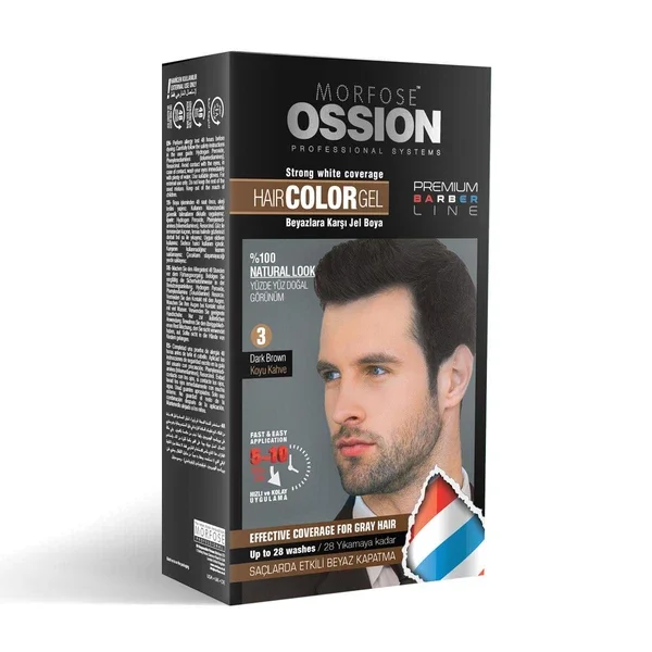Ossion Pr.barber Men's Hair Gel Color Dark Brown No:3 kit 40 ml