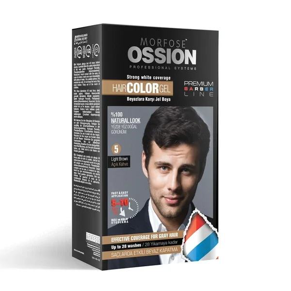 Ossion Pr.barber Men's Hair Gel Color Light Brown No:5 kit 40 ml