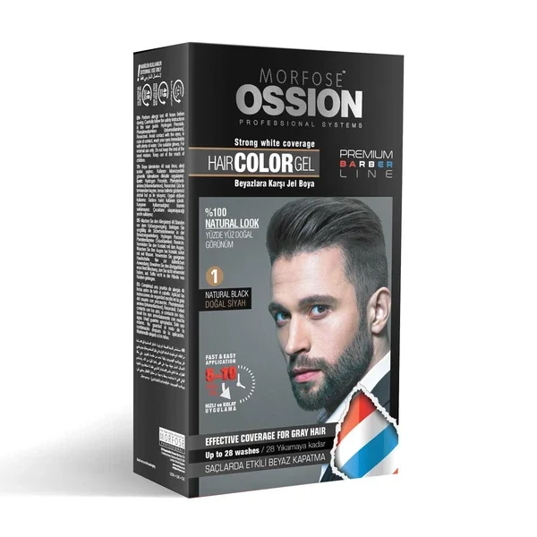 Ossion Pr.barber Men's Hair Gel Color Natural Black No:1 40 ml