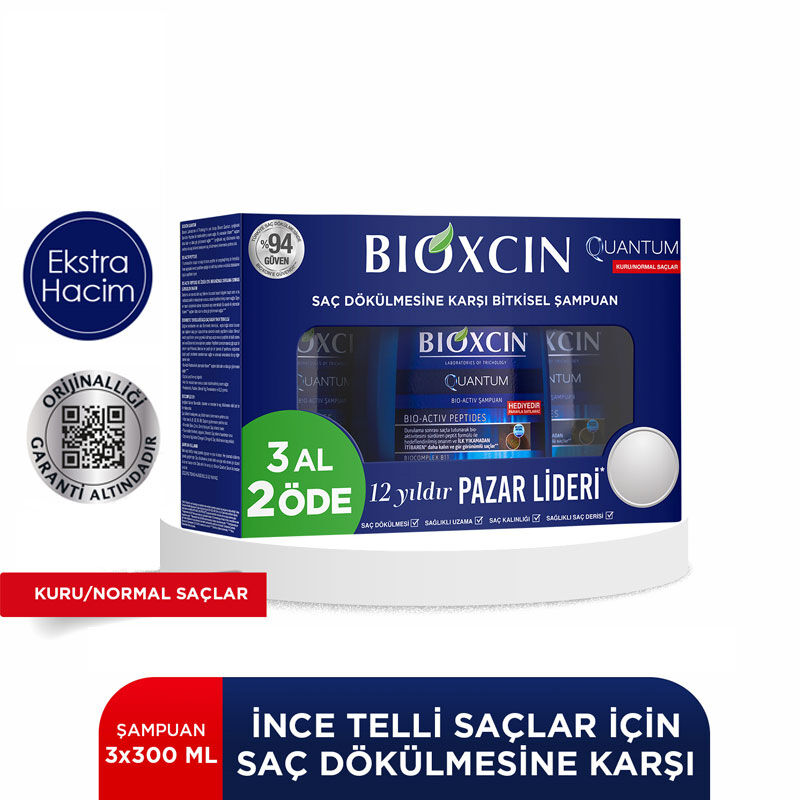 Bioxcin Quantum Anti Hair Loss Shampoo For Dry To Normal Hair 3 x300 ml