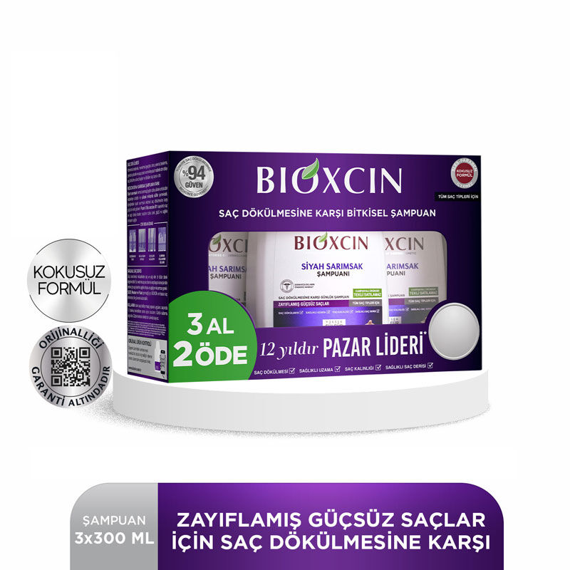 Bioxcin Black Garlic Shampoo For Hair Loss 3 x 300 ml