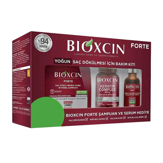 Bioxcin مجموعة بيوكسين فورتي المكثفة لعلاج تساقط الشعر: سيروم بيوكسين فورتي + كيراتين 60 كبسولة + شامبو