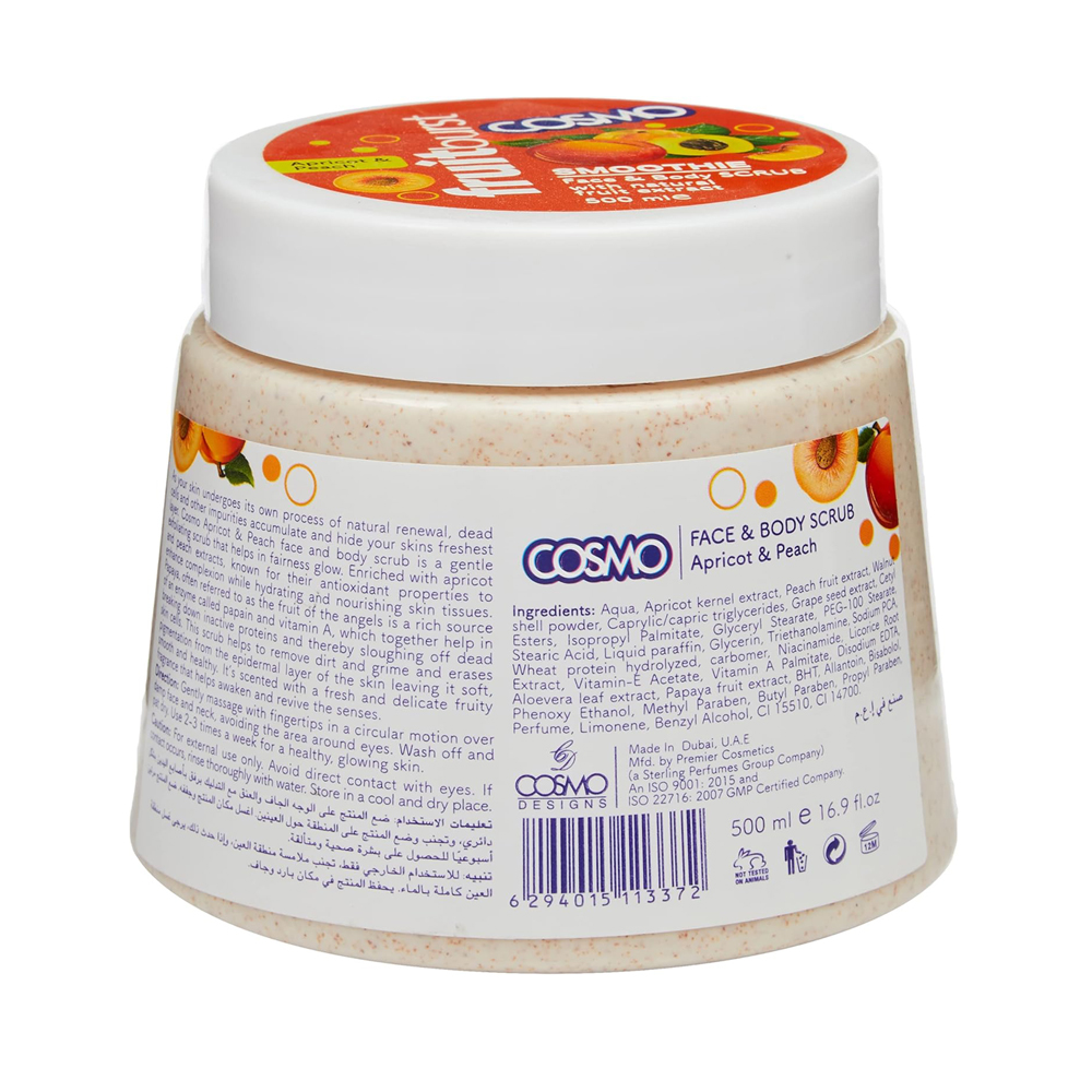 Cosmo Soft and Shine Apricot and Peach Face and Body Scrub, 500 ml