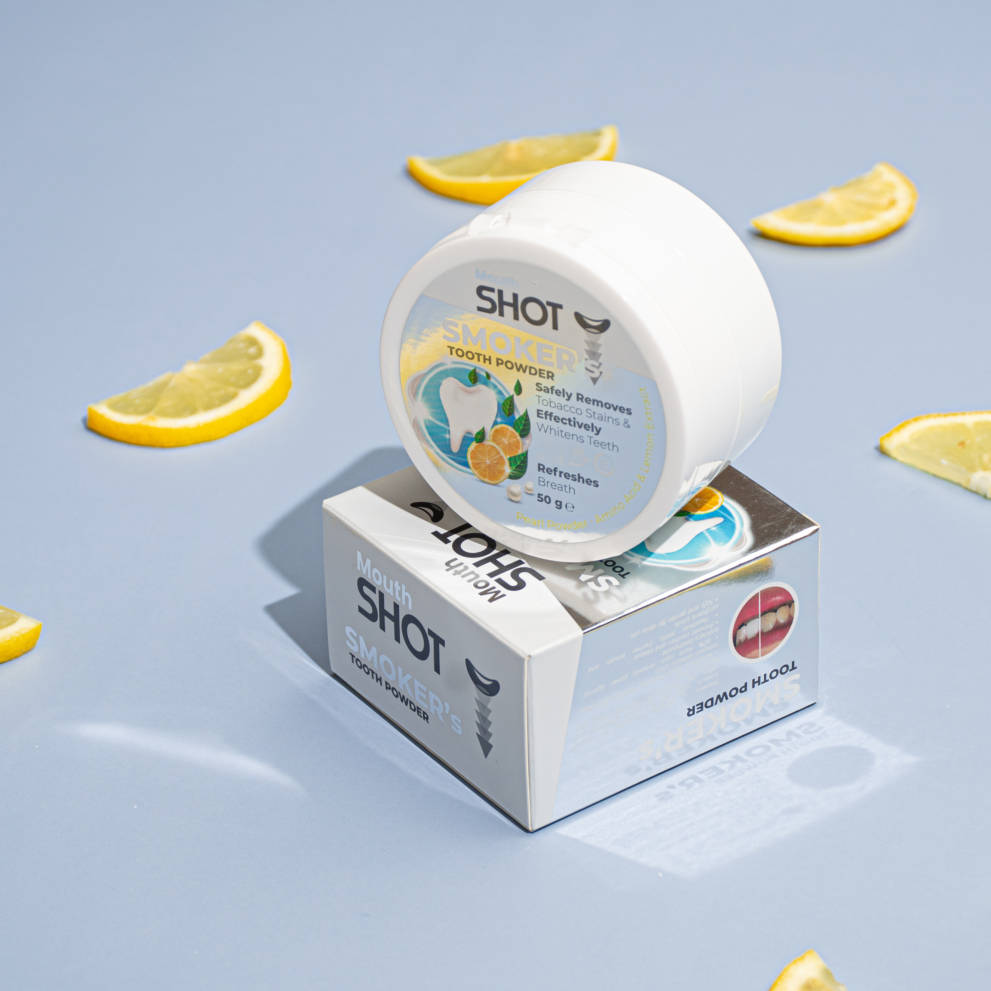 Mouth Shot Teeth Whitening Powder for Smokers with Lemon &amp; Pearl Extract from Mouth Shot – 50g