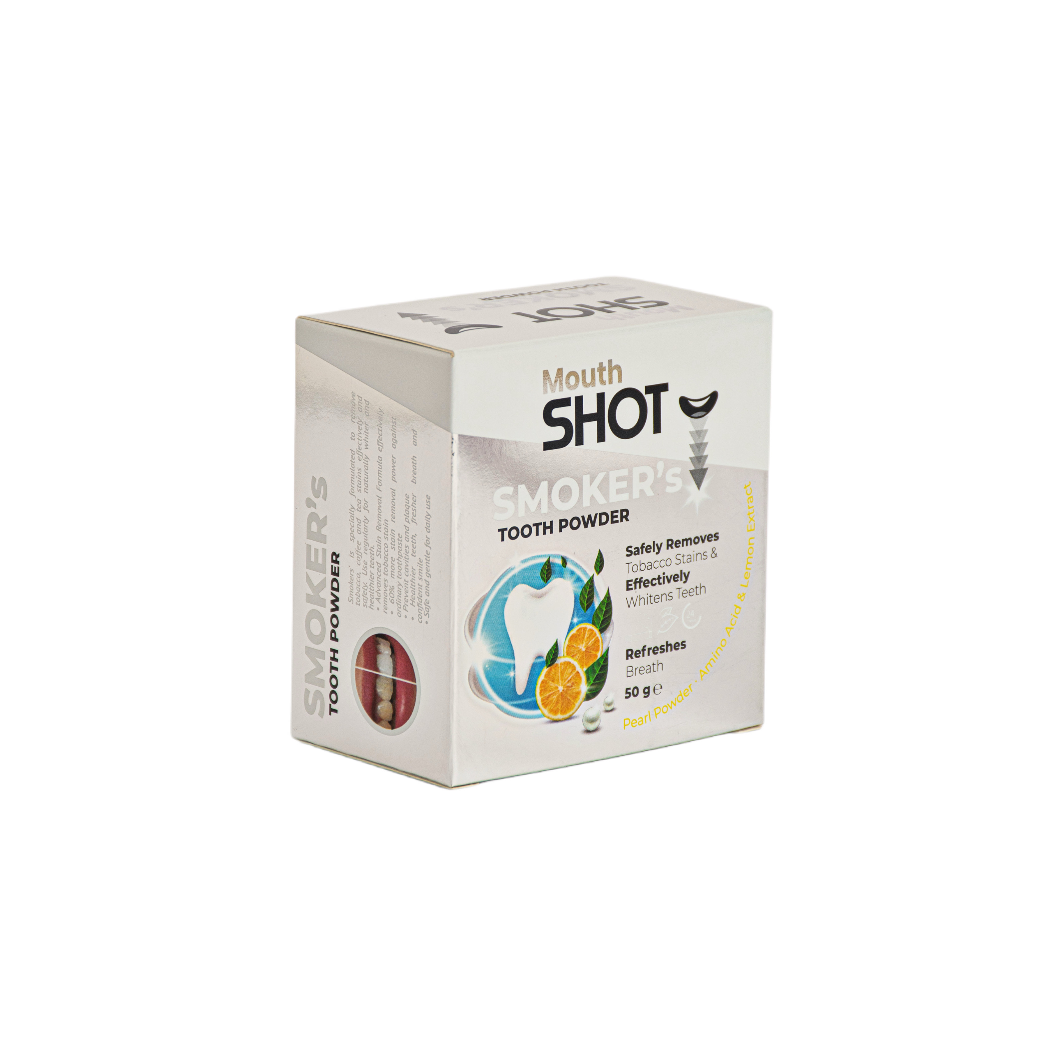 Whitening-Zahnpuder für Raucher mit Zitrone & Perlenextrakt von Mouth Shot – 50 g