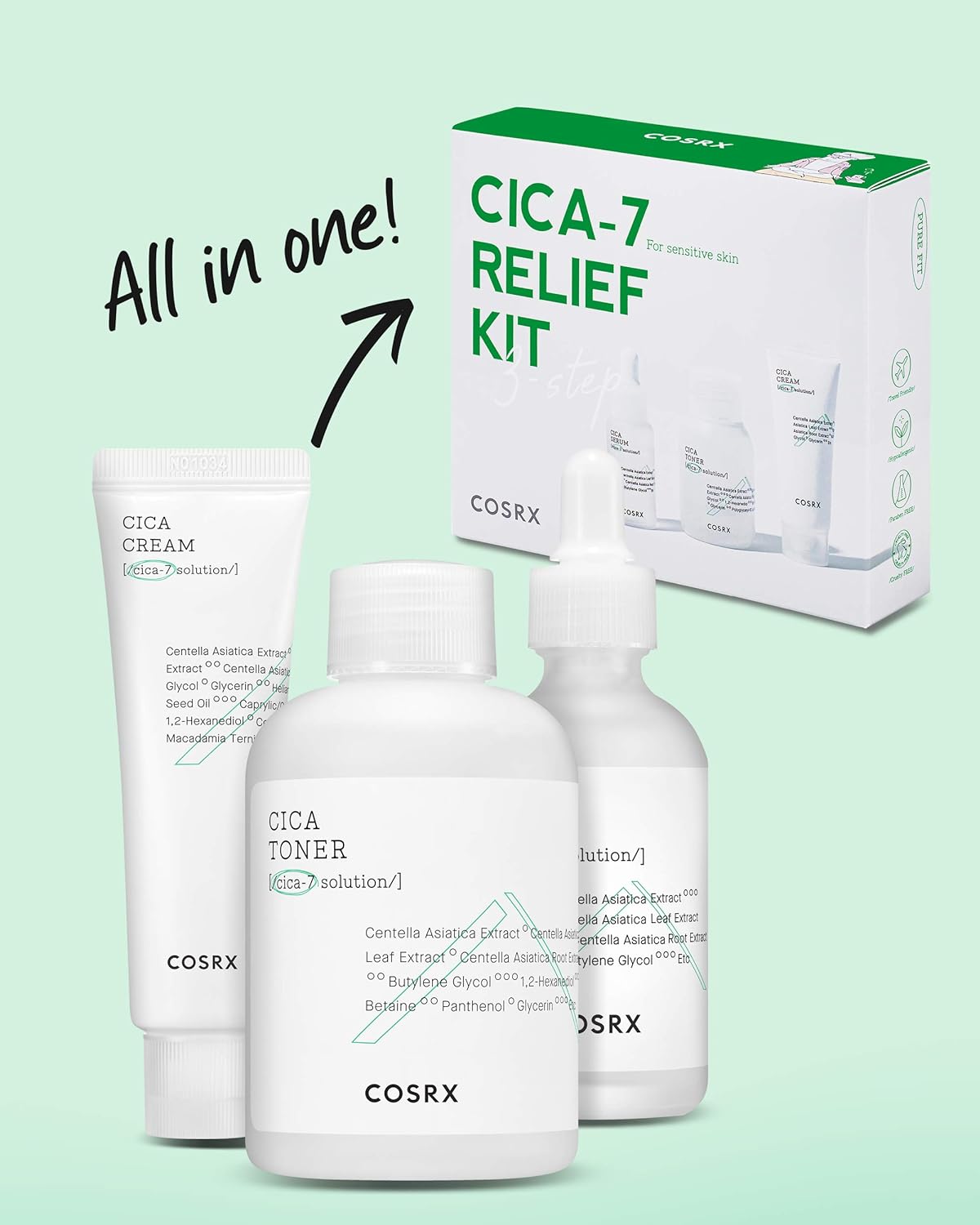 Cica 7 Pure Fit Skin Care Set for Hydration and Anti-Aging by Cosrx 100ml