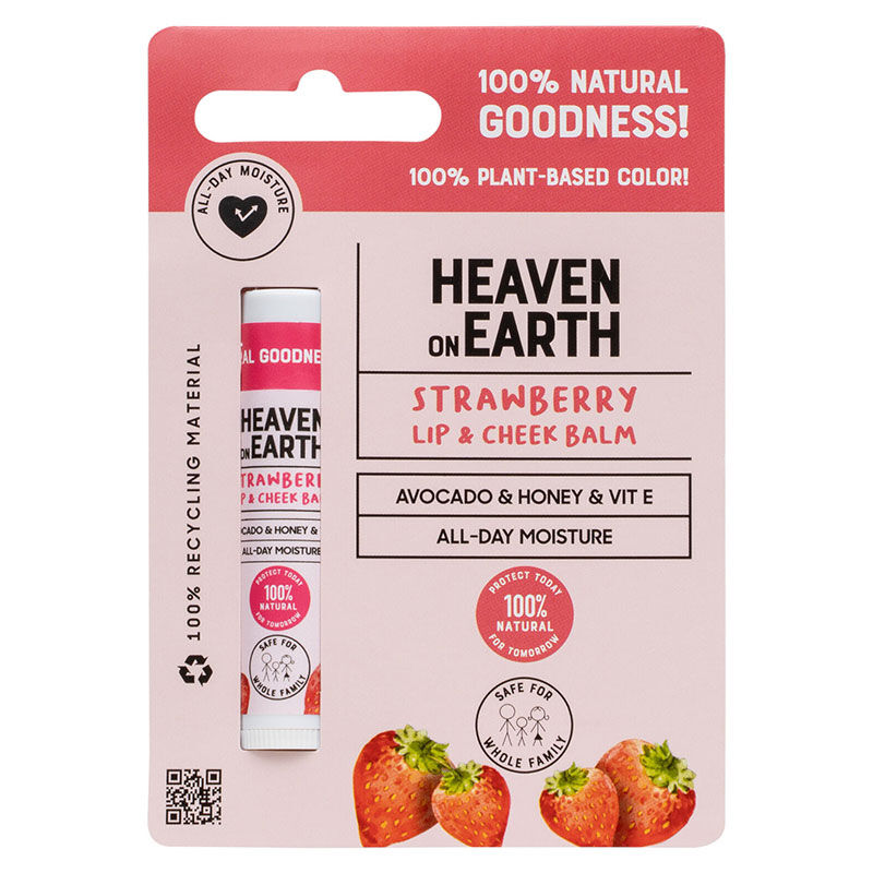 Бальзам для губ 100% натуральный и органический 5 г - клубничный от Heaven On Earth