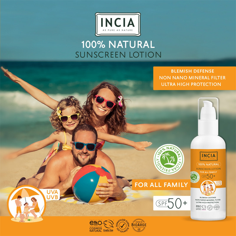 Incia Natural Sun Lotion For The Whole Family Spf50+ 100 ml