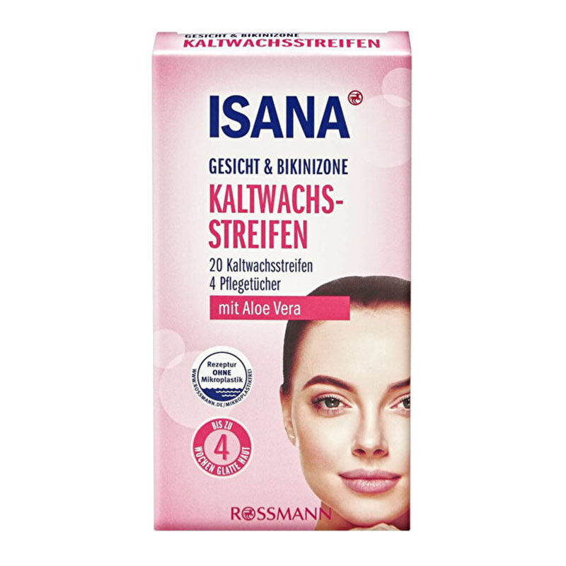 Isana 20 pcs Cold Wax Strips For Face And Bikini Area + 4 pcs Cleaning Wipes