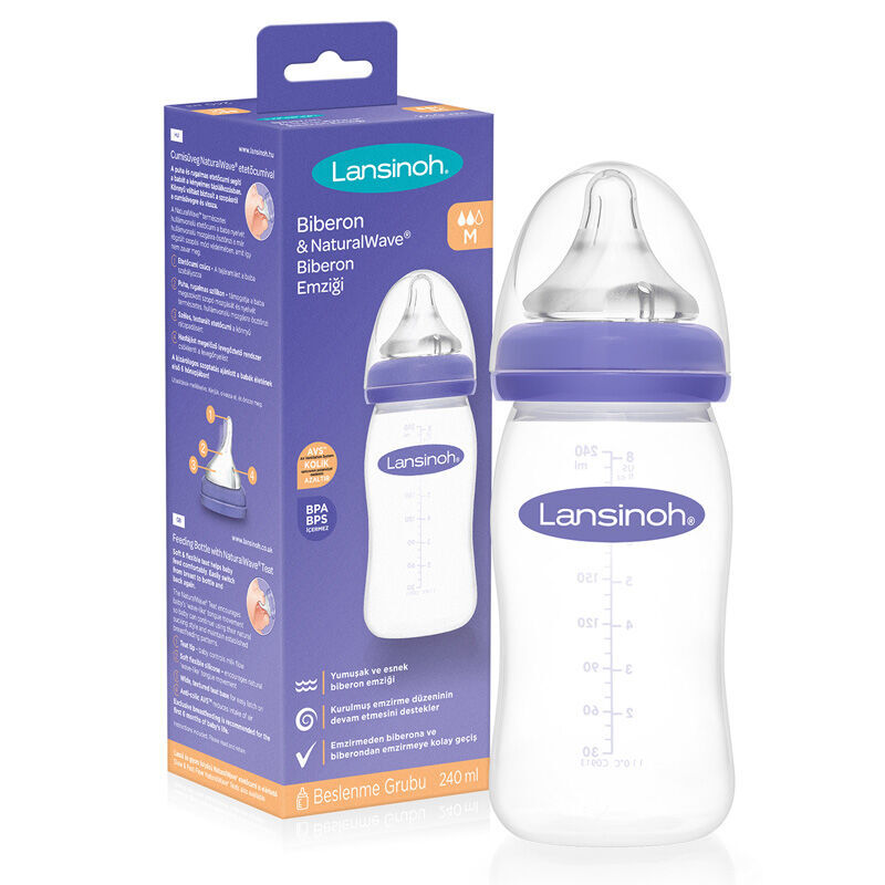 Lansinoh Feeding Bottle And Natural Wave Bottle Nipple 240 ml