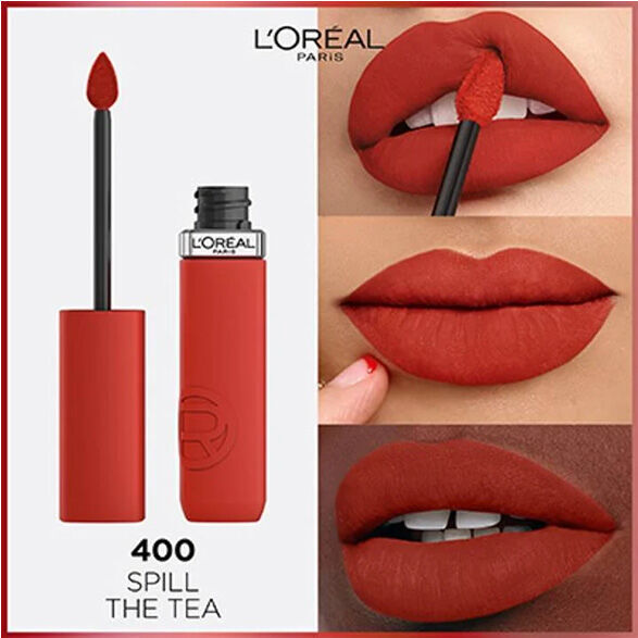 L'Oreal Paris أحمر شفاه سائل غير لامع من لوريال باريس 400، شاي