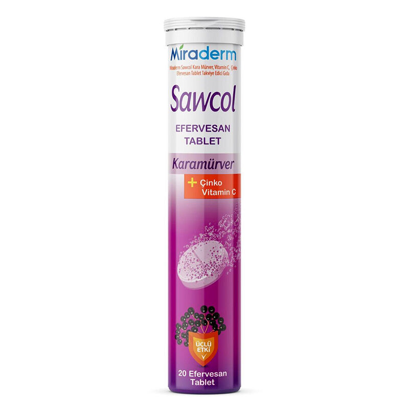 Miraderm Sawcol Black Elderberry + Zinc Vitamin C 20 effervescent Tablets