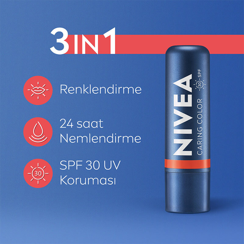 Крем для губ NIVEA с коралловым оттенком SPF30 с витамином E 4.8г