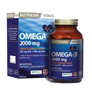 Nutraxin نيوتراكسين أوميجا 3 2000 ملغ من الدهون الثلاثية، 60 كبسولة هلامية