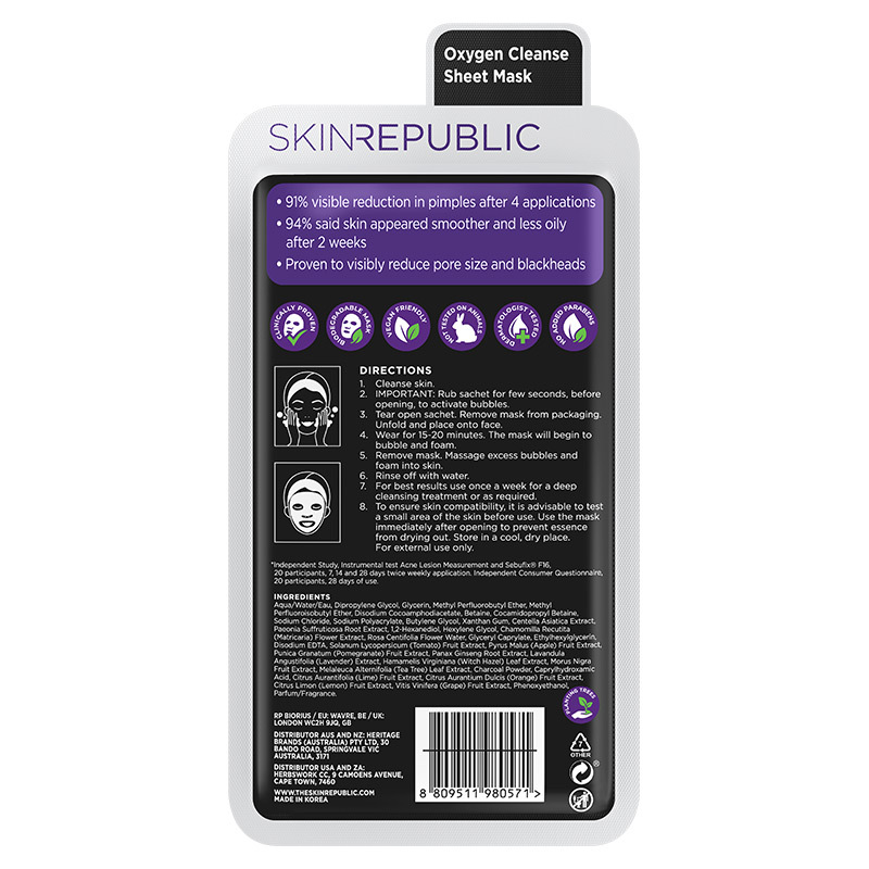 Skin Republic Bubble Purifying + Charcoal Face Mask Sheet 25 ml
