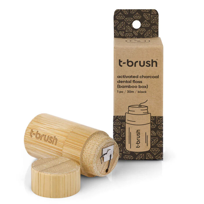 T-brush Activated Charcoal Bamboo Box Dental Floss