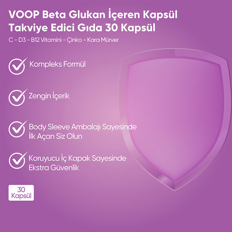 Voop Beta-Glucan Nahrungsergänzungsmittel - Immun- und Herzgesundheit 30 Kapseln