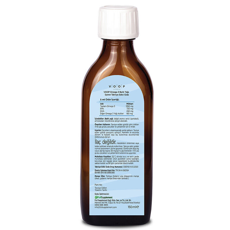 Voop Omega 3 food Supplement Containing Fish Oil 150 ml