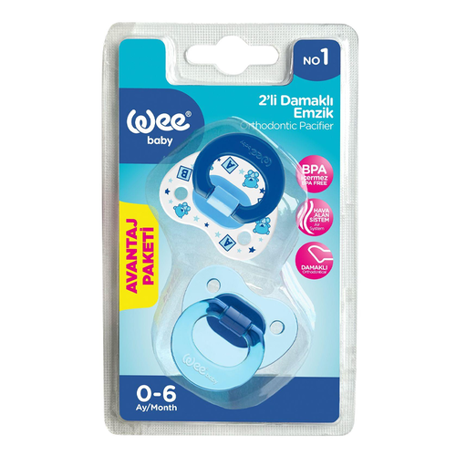 Wee Baby 2 pcs Paddle Pacifier No1 0-6 months - Blue