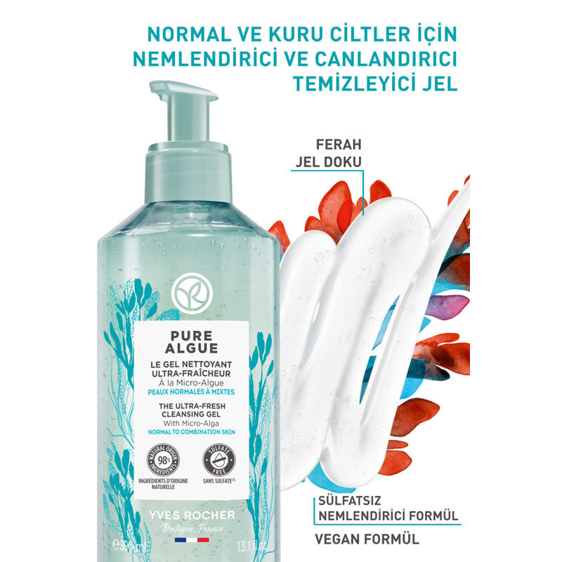 Yves Rocher جل غسول الوجه المرطب والمنعش من إيف روشيه بيور ألجو، 390 مل