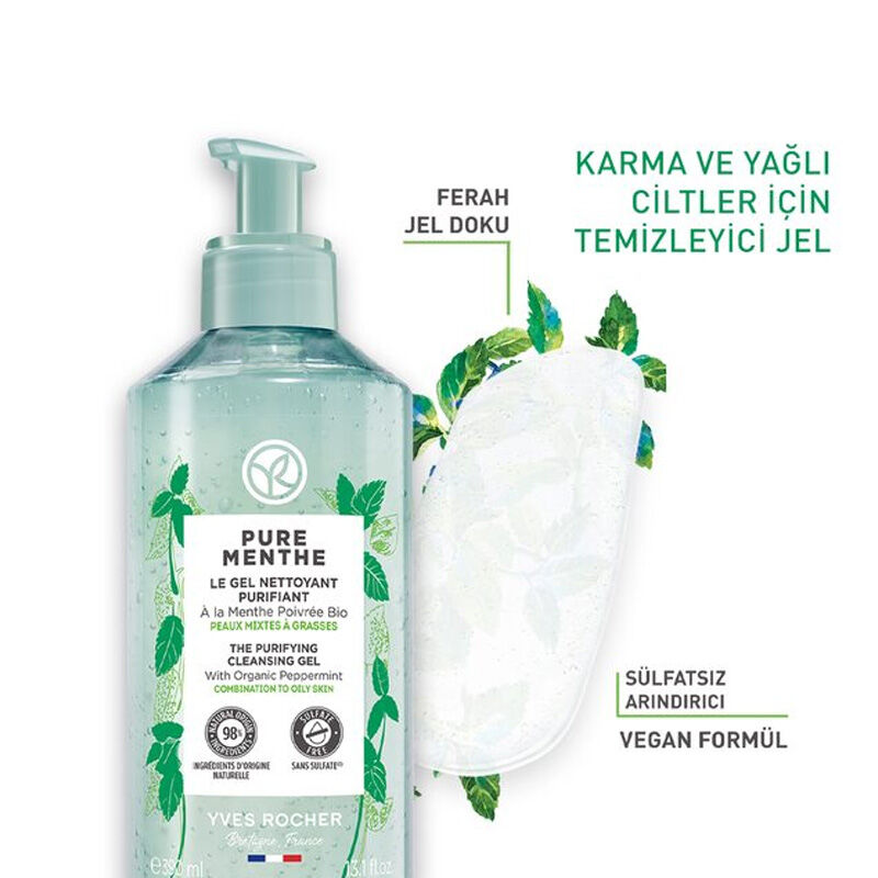 Yves Rocher جل غسول الوجه المطهر للمسام بخلاصة النعناع النقي من إيف روشيه، 390 مل