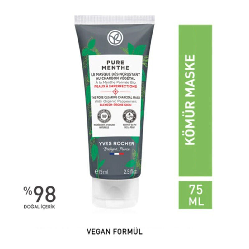 Yves Rocher قناع الفحم المضاد للرؤوس السوداء من إيف روشيه بيور مينث 75 مل