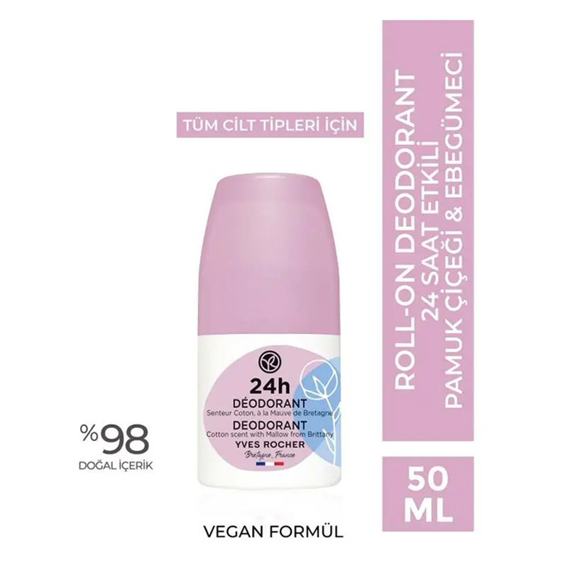 Yves Rocher Roll-on Deodorant - Cotton Flower &amp; Mallow 50 ml