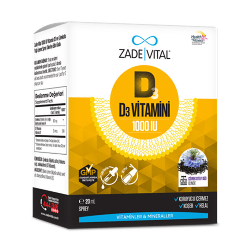 Zade Vital 1000 iu Vitamin D3 and Black Cumin Oil Spray 20 ml