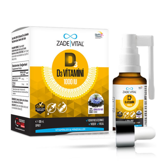 Zade Vital بخاخ زيت زيد فيتال 1000 وحدة دولية من فيتامين د3 وزيت حبة البركة السوداء 20 مل