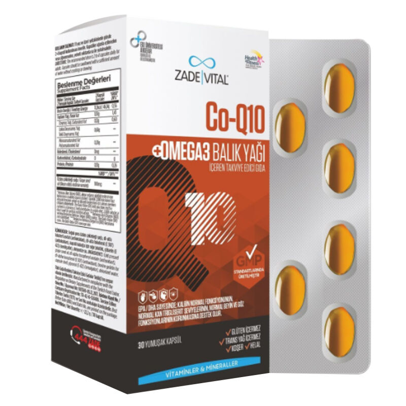 Zade Vital Co-q10 food Supplement Containing Omega3 fish Oil 30 capsules