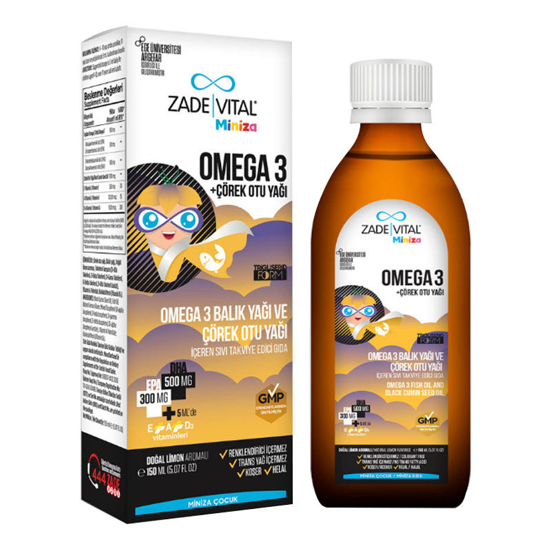Zade Vital Miniza Omega 3-black Seed Oil Containing Liquid Supplementary Food 150 ml